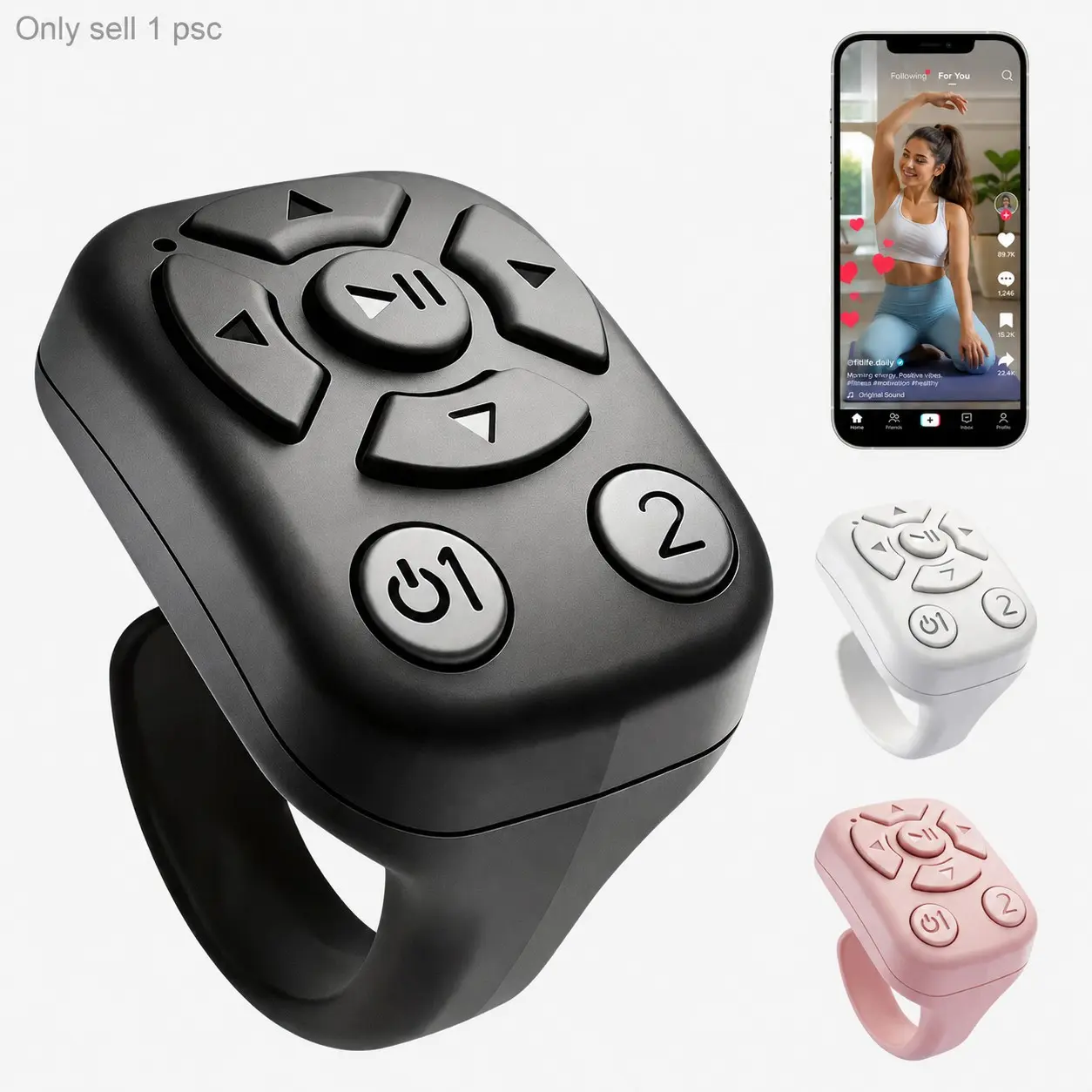 TikTok Scrolling Ring, Wireless Remote Control Page Turner for iPhone Android, Phone Video Scroller, Camera Shutter Remote for Selfies, Short Videos, E-Books and Music Control, Portable Selfie Accessory