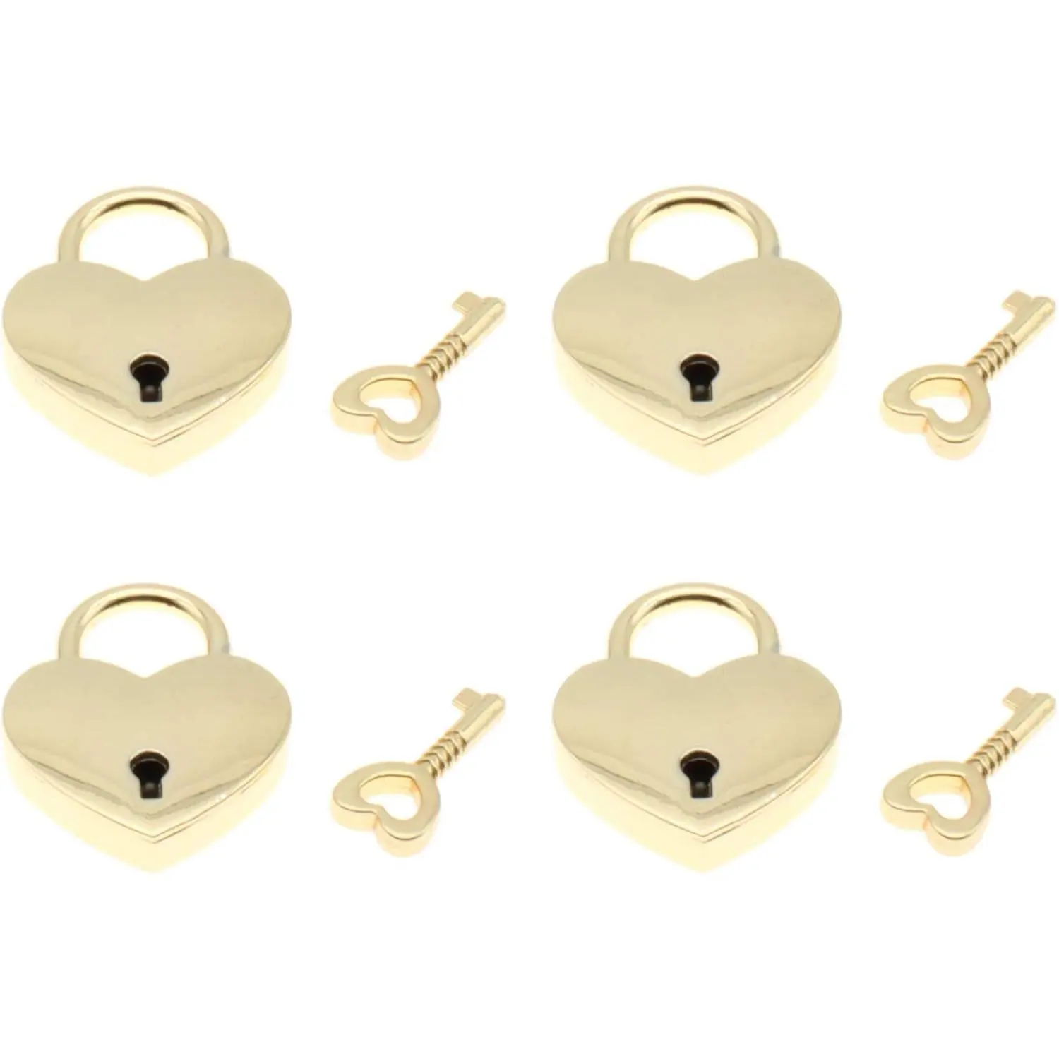 4 Pcs Heart Shaped Padlock Antique Mini Padlock Retro Style Box Lock with Key for Jewelry Box Small Wooden Box(Gold)