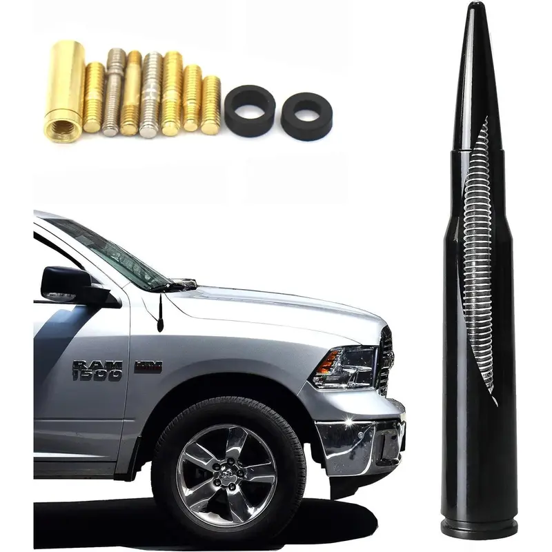 Automotive 5.5 in Durable Billet-Aluminum Universal Car Antenna - Black Replacement for Ford, Dodge, Chevrolet Trucks, Dakota, Sierra, Renegade, Tacoma, Exterior Accessory