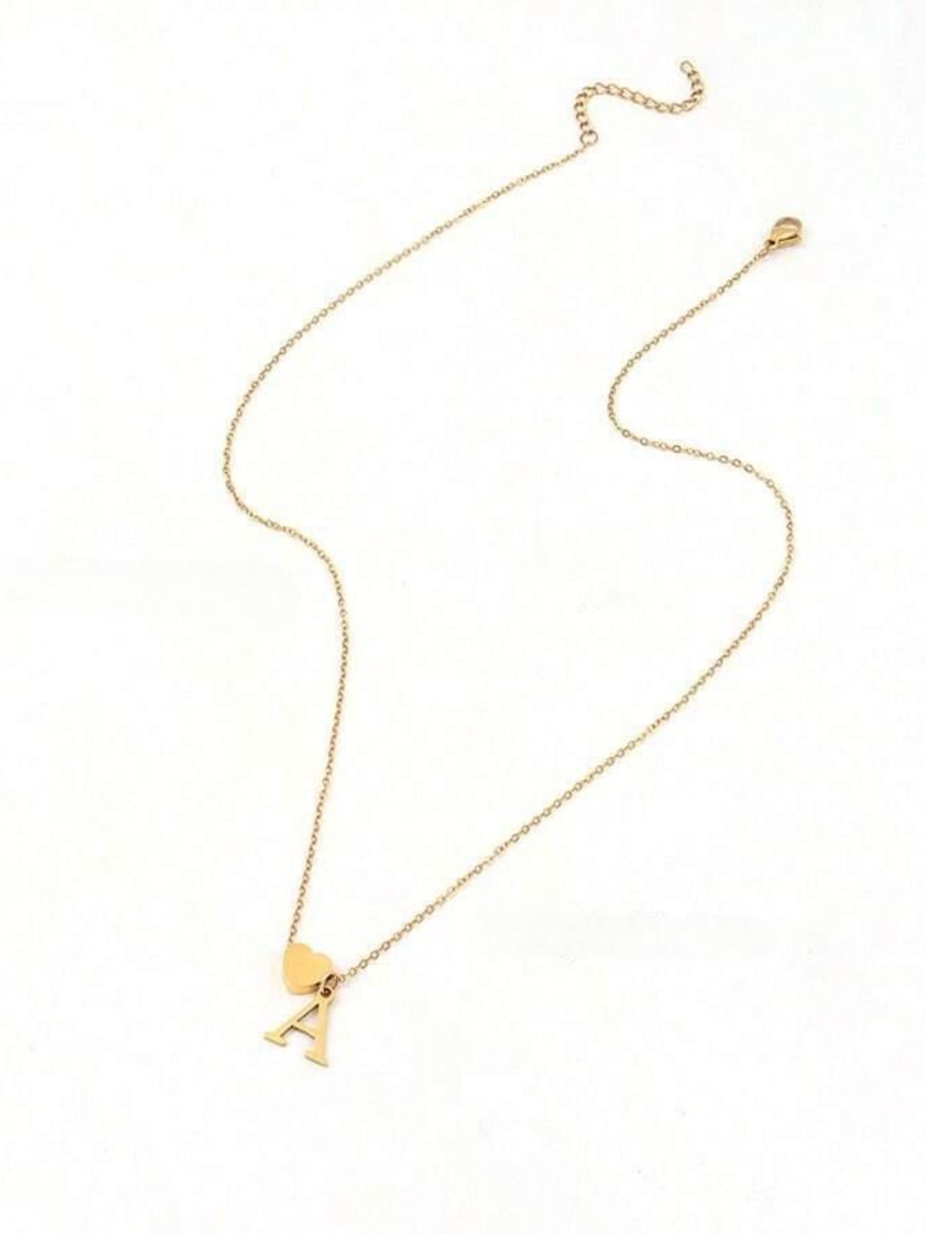 Classic Heart-Shaped Letter Name Engraved Pendant Necklace, Personalized Initial A-Z Fashion Love Necklace for Her