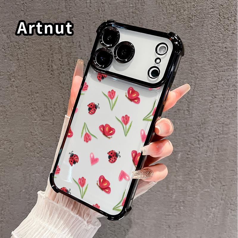 Cute Ladybug Pattern Anti-drop Phone Case for iPhone 17 Air 16E 15 Pro Max 14 Plus 13 12 Promax 11 Durable Total Protective Shockproof Transparent Cover Casing