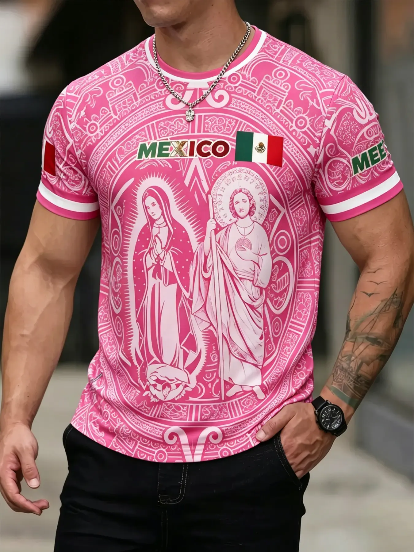 Men's Mexican Retro Ethnic Pattern Short Sleeve T-Shirt, Aztec Tribal Geometric Print Round Neck Top, Breathable Quick-Dry Casual Sportswear, Athletic Style Shirt