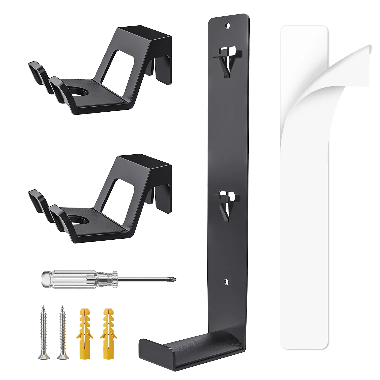 2-Controller & Headset Wall Mount Holder, Metal Gaming Organizer with Silicone Pads, No-Drill Adhesive or Screw Install for P5/x Series/switch Gaming Controllers