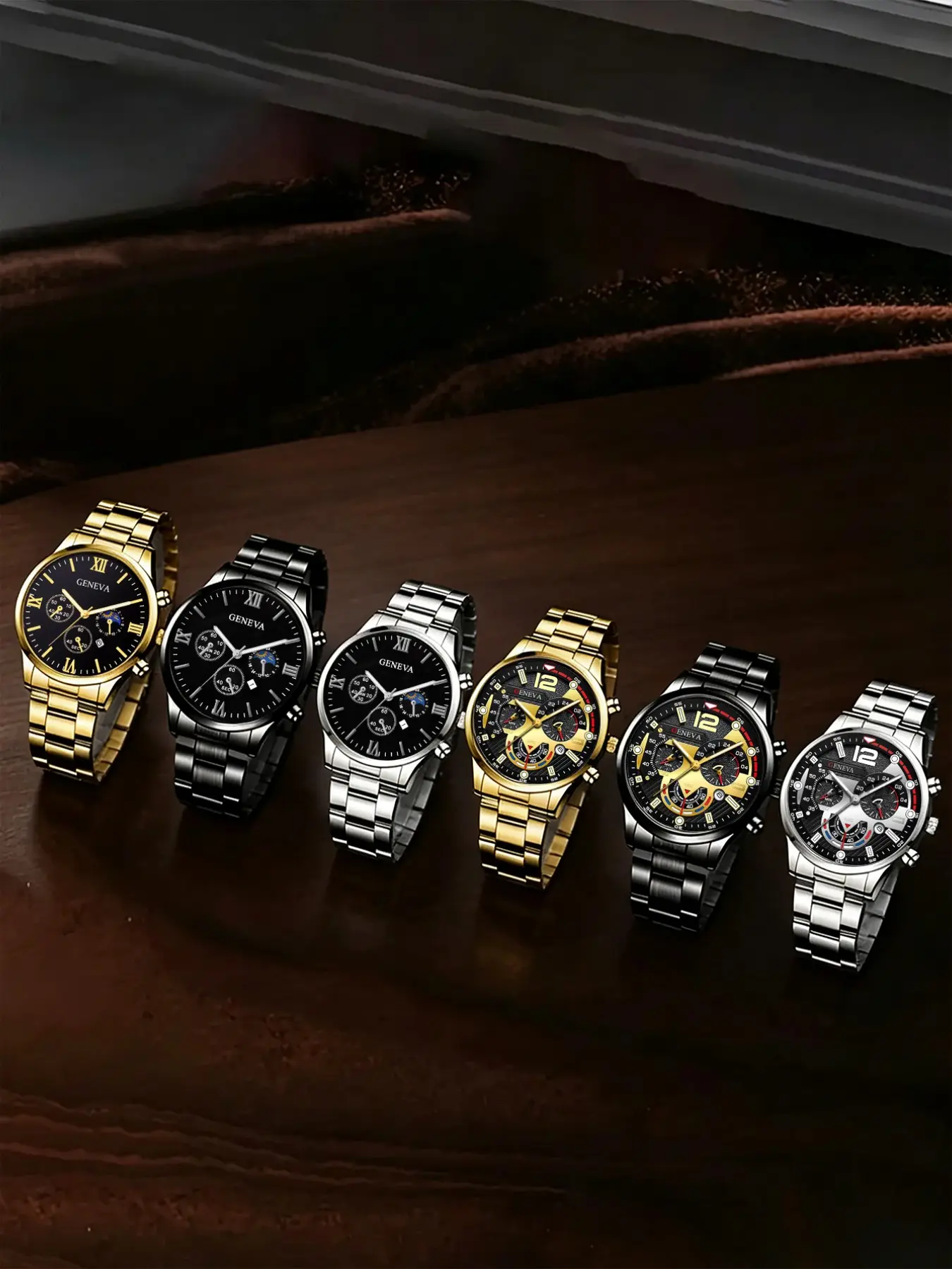6-Piece Calendar Men's Stainless Steel Quartz Watch, Analog Digital, Daily Wear, Business Casual Holiday, Silver Color Dial, Round Face
