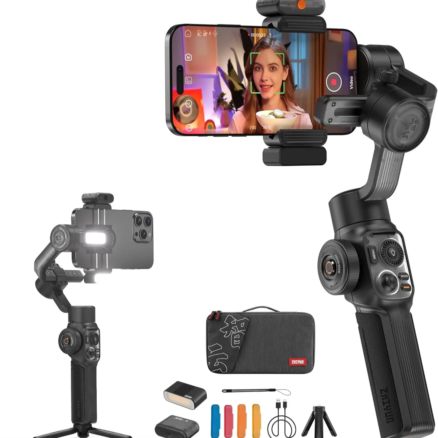 Zhiyun Smooth 5s Ai Pro Gimbal Stabilizer for Smartphone, 3-Axis Phone Gimbal with Ai Tracker, Magnetic/fill Light, Storage Bag, iPhone Stabilizer