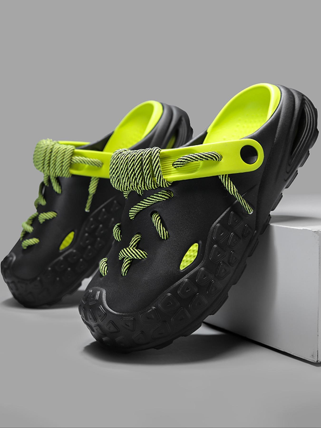 Men's Fashionable Cross Laces Decor Clogs, Comfortable Non-Slip Quick Drying Clogs, Suitable for Indoor and Outdoor Walking, Men's Trend Beach Shoes