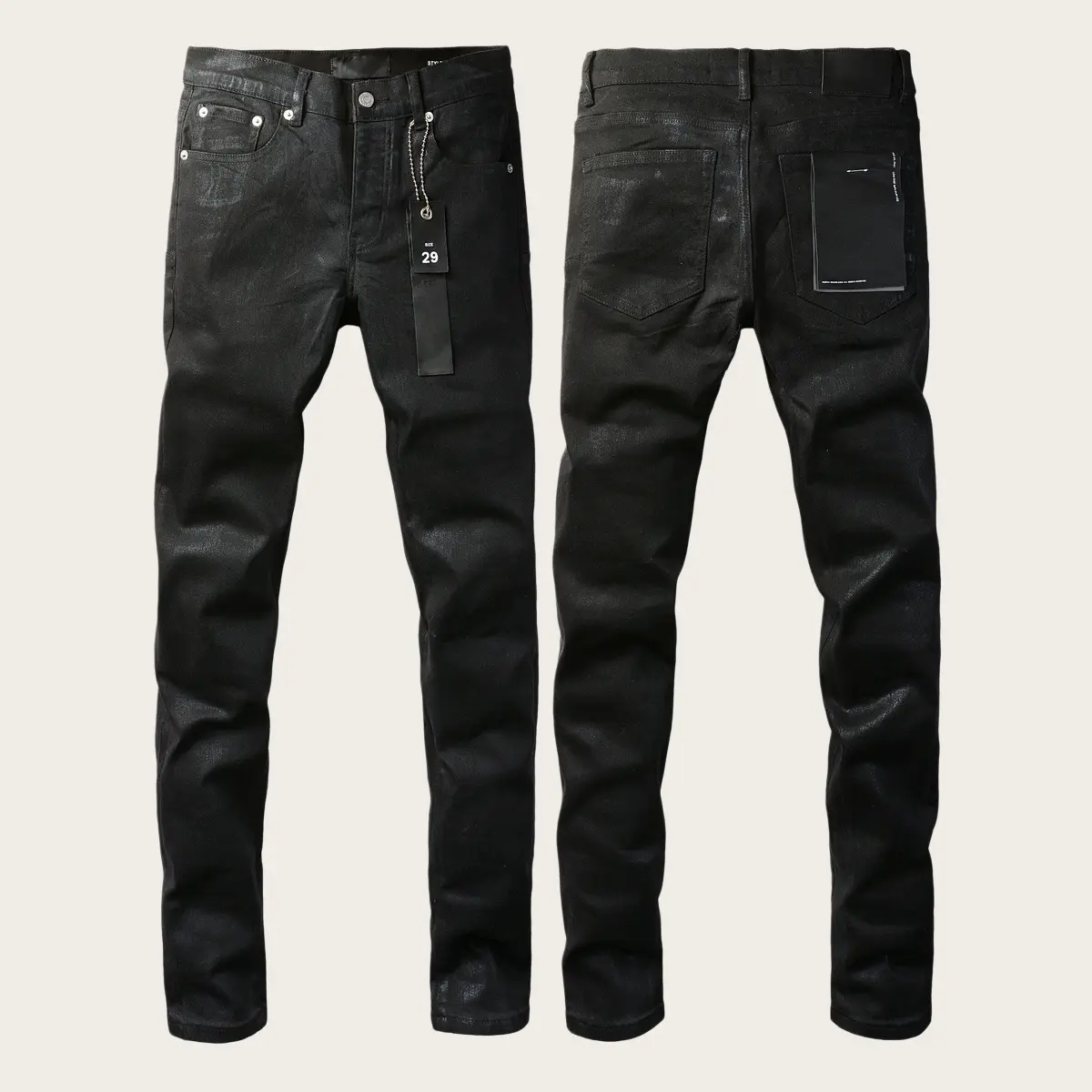Mens Y2K Vintage Luxury Designer Stacked Jeans Trend Vintage Washed Knee Ripped Paint Splash Slim Tapered Cuff Stretch Denim New Tags US Sizes 28-40