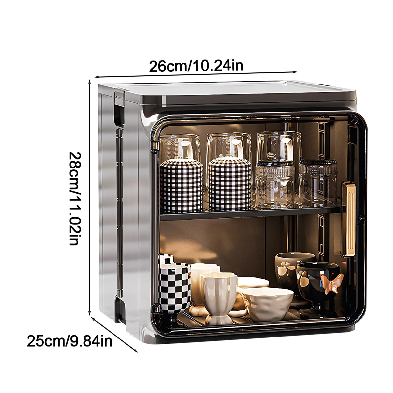 Stackable Plastic Multilayer Dustproof Cup Storage Box Large Capacity Desktop Storage Display Shelf with Doors and Shelves for Office Kitchen Coffee Bars