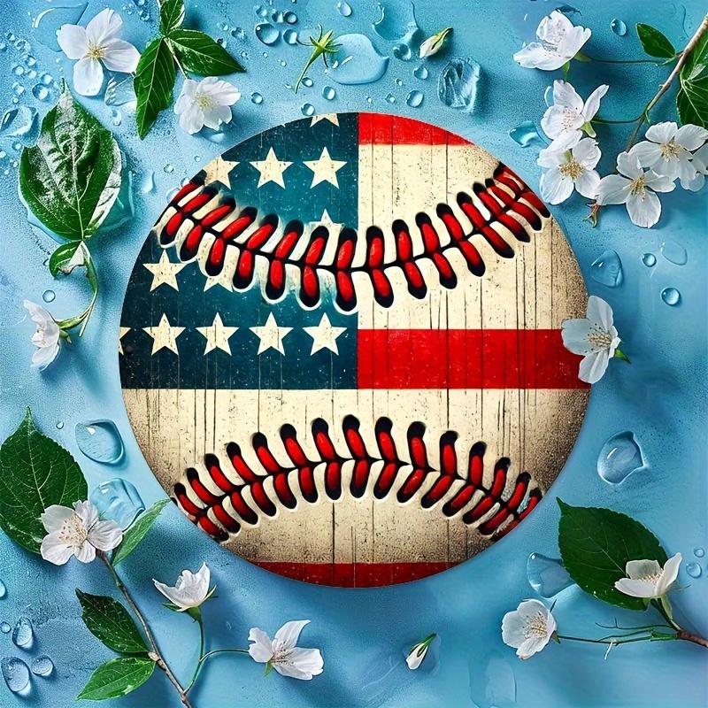 Iron Circular (8 "X 8"), 2D American Flag Baseball Theme, Wreath Logo, Living Room Decoration, Home Decoration, Wall Decoration, Room Decoration,250th anniversary