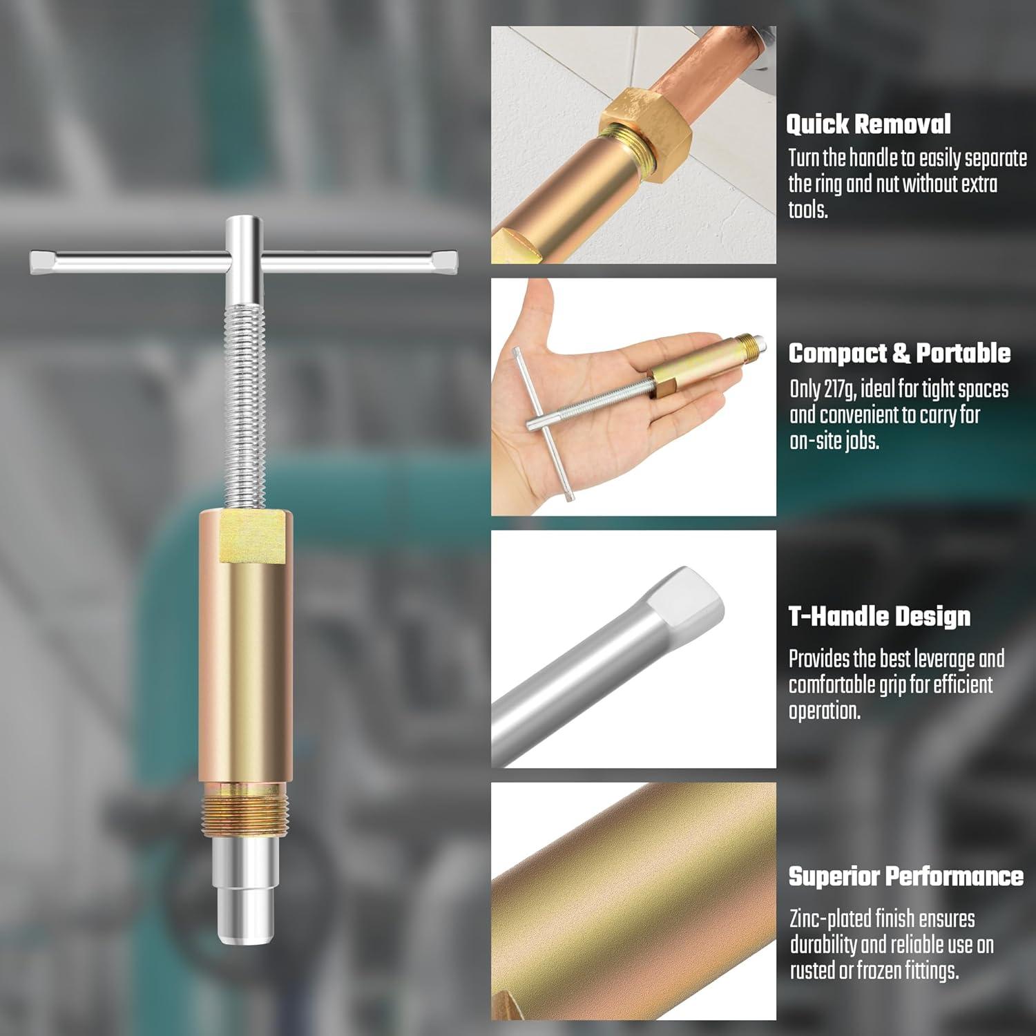 Compression Sleeve Puller Tool, Ferrule Puller for 1/2 " Compression Fittings, Without Damage, Corrosion Resistance, Remove Nut and Ferrule of Pipe in Kitchen, Sinks, and Bathtubs