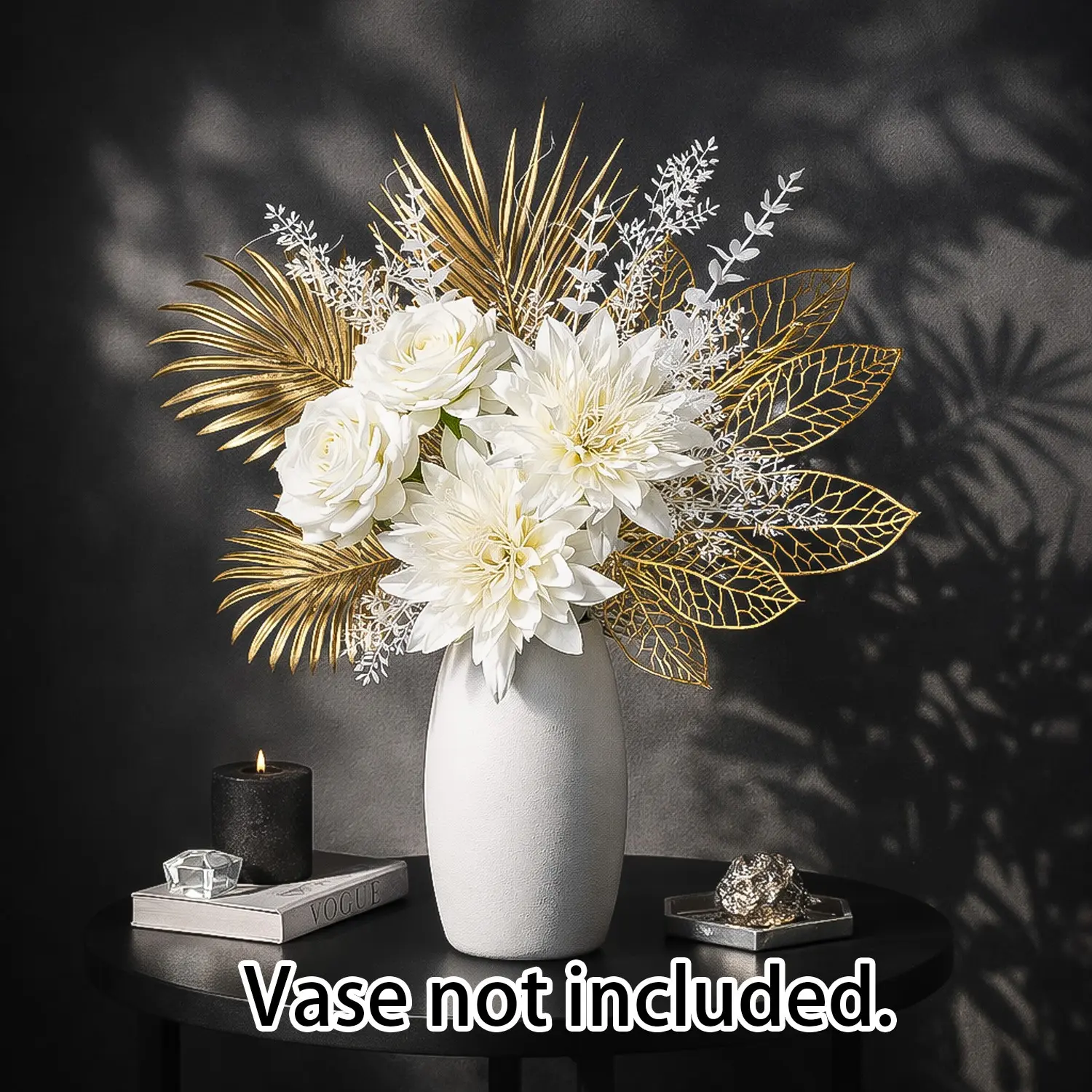 Luxurious Gold Leaf Floral Arrangement, Artificial Bouquets, Roses & Snowdrop Chrysanthemums, Modern Home Decor for Living Room, Entryway, Office, Hotel, Floral Leaf Design