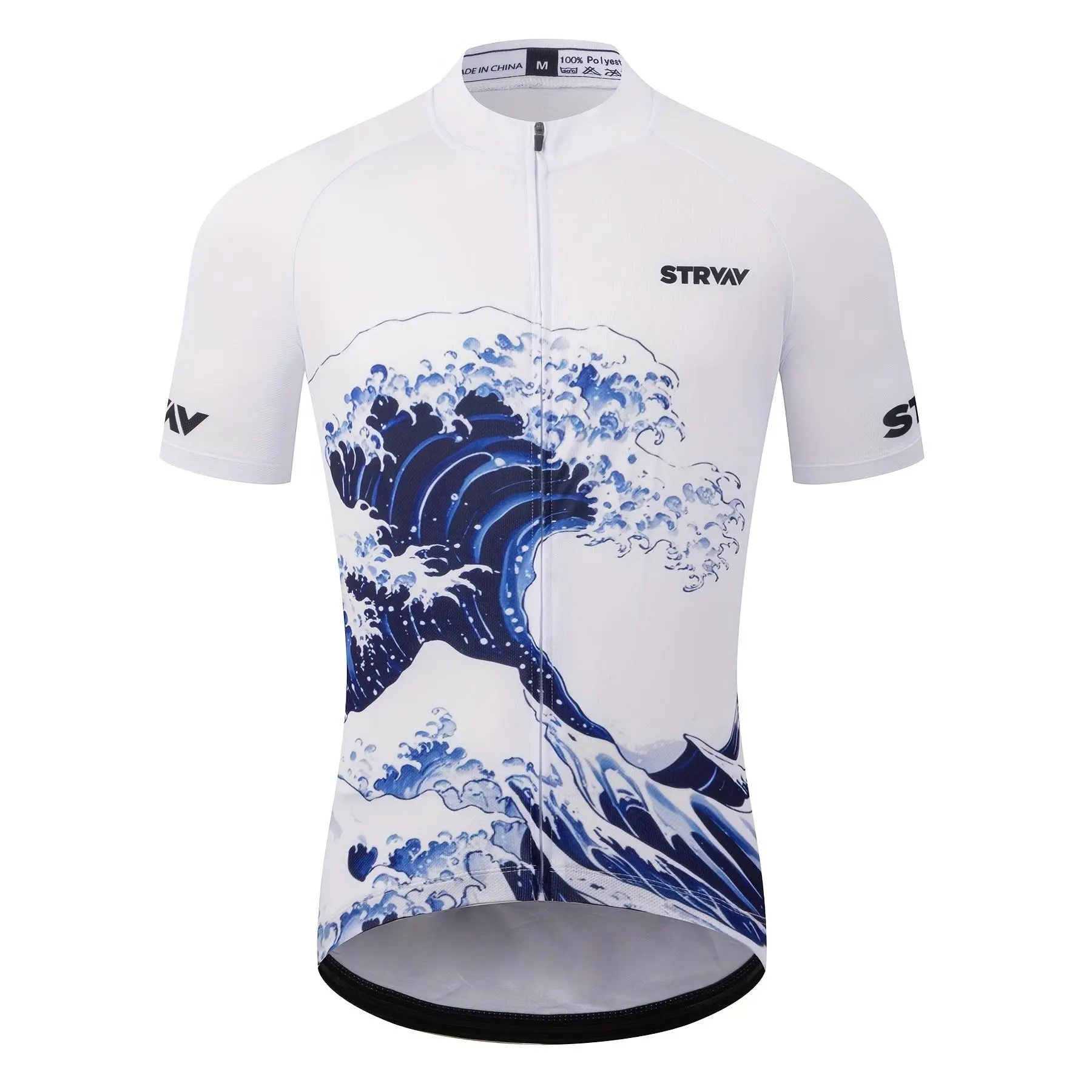 2026 new Ironman triathlon men's road cycling shirt, summer short-sleeved mountain bike riding top, wave design print, moisture-wicking and sweat-absorbing, portable, with three pockets on the back, suitable for outdoor activities such as cycling, running