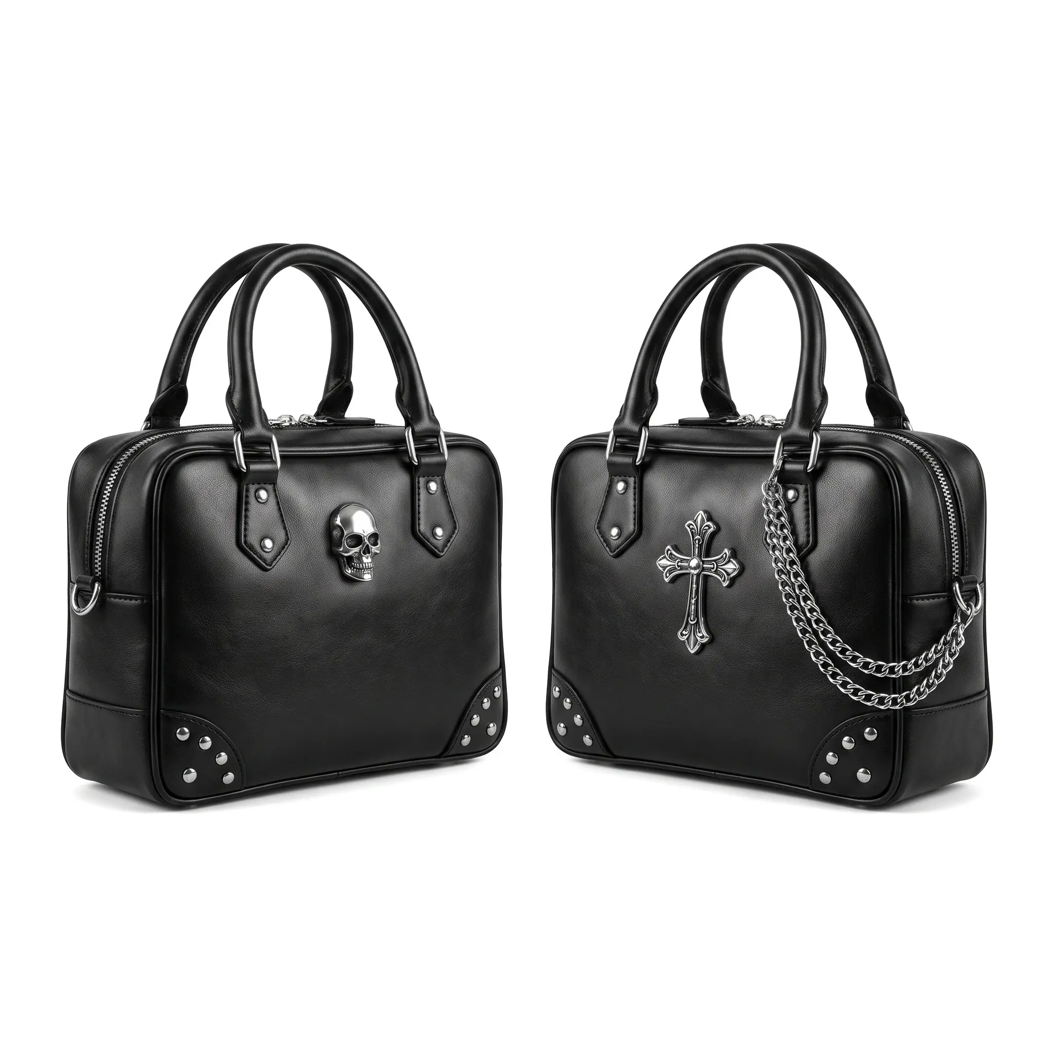 Edgy Motorcycle Crossbody Bag For Women 2026 Trendy Rivet Skull Print Small PU Shoulder Bag With Zipper Daily Outfit Essential