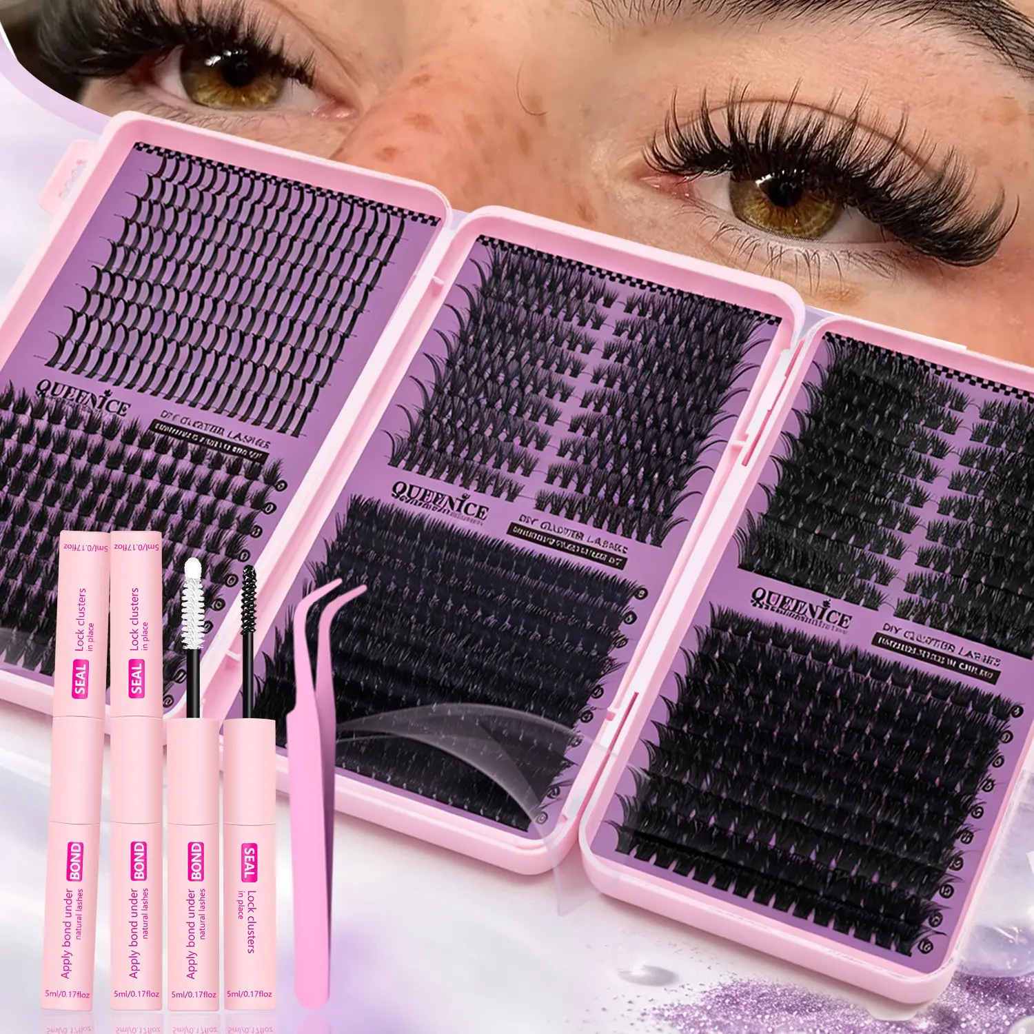 DIY Ultra-Large Capacity Cluster Eyelash Book Kit, False eyelash, Eyelash Falsies, 3D Eyelash Extensions, 3-Fold Eyelash Book D Volume, Individual Cluster Lashes in Mixed Lengths, 3D Effect for a Fluffy, Dense, Natural Look, for Beginners