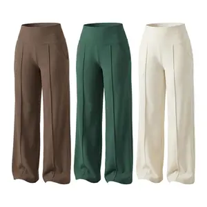 Women's Plain Loose Straight  Pants, Wide  High Waisted Athletic   Sweatpants with Pockets, Athleisure Bottoms, Comfortable Daily Wear,   Trousers [Fits Small - Size Up Recommended] casual sporty Leg