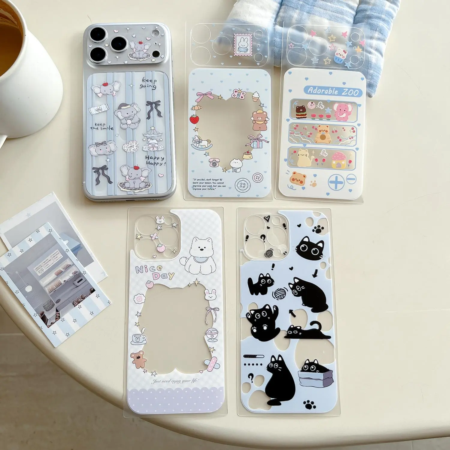 Cute Cartoon Pet Pattern Phone Protector Set, Scratch Resistant Back Skin with Camera Lens & Screen Protector, Kawaii Daily Phone Accessory