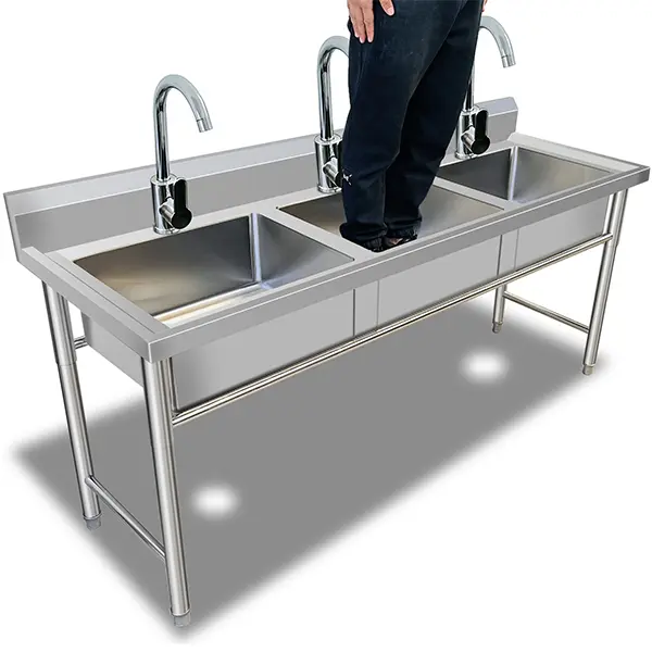 Portable 2-3 Compartment Stainless Steel Slop Sink -  Heavy Duty Commercial Utility Sink with Drainboard & Multi Faucet, Stand Alone for Outdoor Kitchen, Bar, Laundry, Garage，Farmhouse Utility Sink