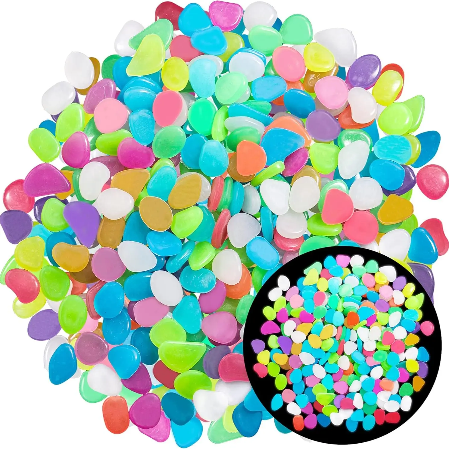 200pcs Creative DIY Colorful Glowing Decorative Garden Stones, Night Light Pebbles, Outdoor Courtyard Decor, Aquarium Fish Tank Decoration, Garden Supplies