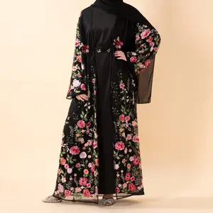 3D-Style Rose Garden Embroidered Open Abaya (MOA275) summerwins