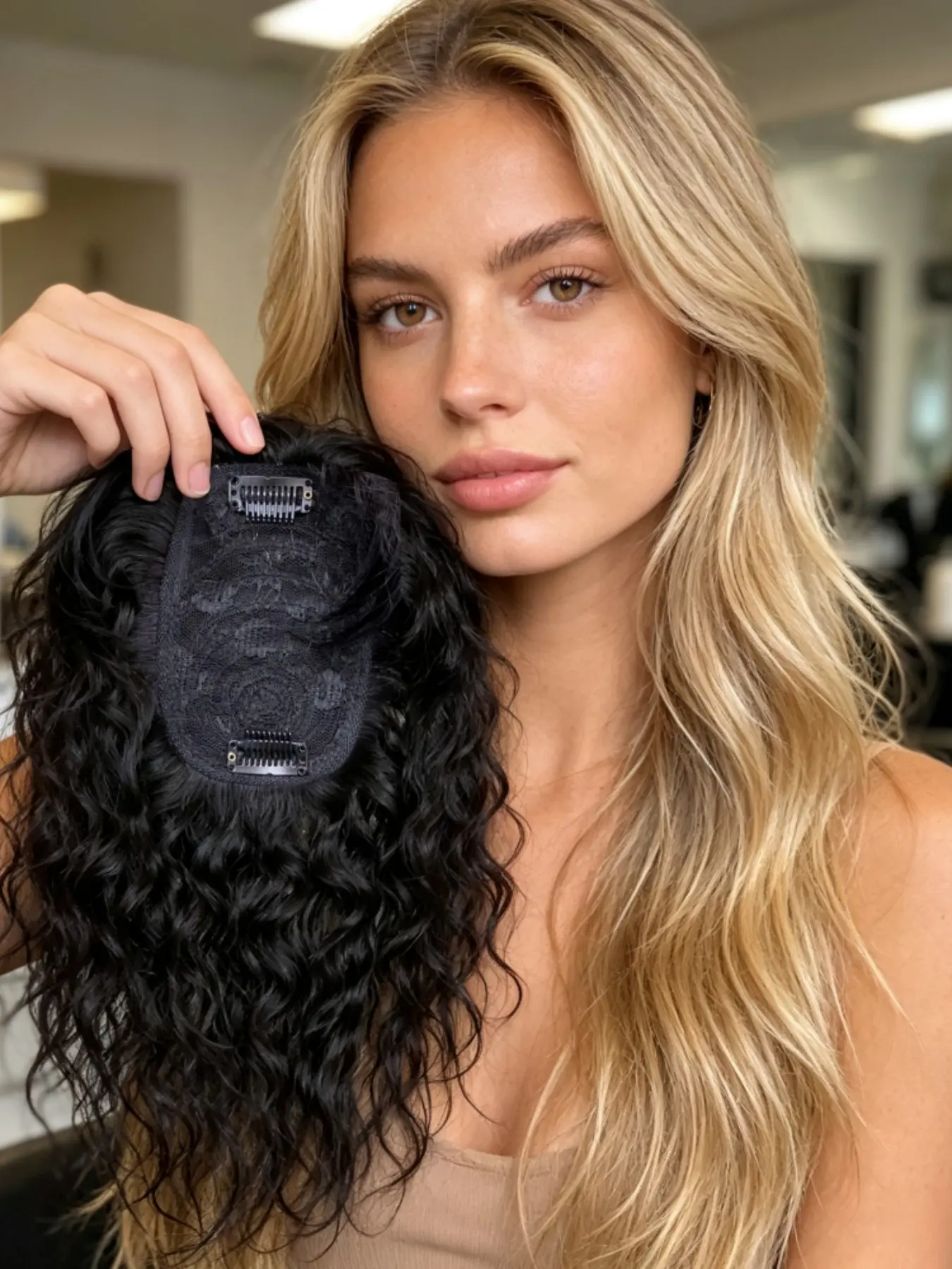 8 Inch Kinky Straight Remy Human Hair Topper for Women, 8x10cm Breathable Lace Base, Clip-In Hair Piece for Thinning Hair Coverage