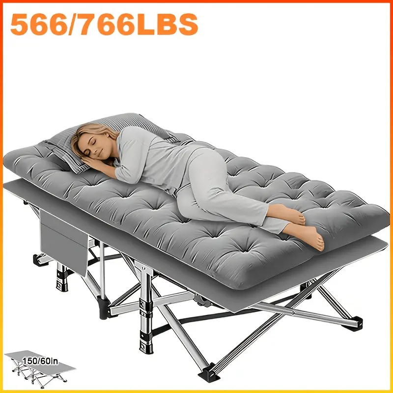 Portable Folding Camping Guest Bed, 67/79 Inch Options Available, With Mattress Option, 566/766 Lbs Weight Capacity, Adult Outdoor Travel Bed for Patio & Camping, Elegant Outdoor Furniture