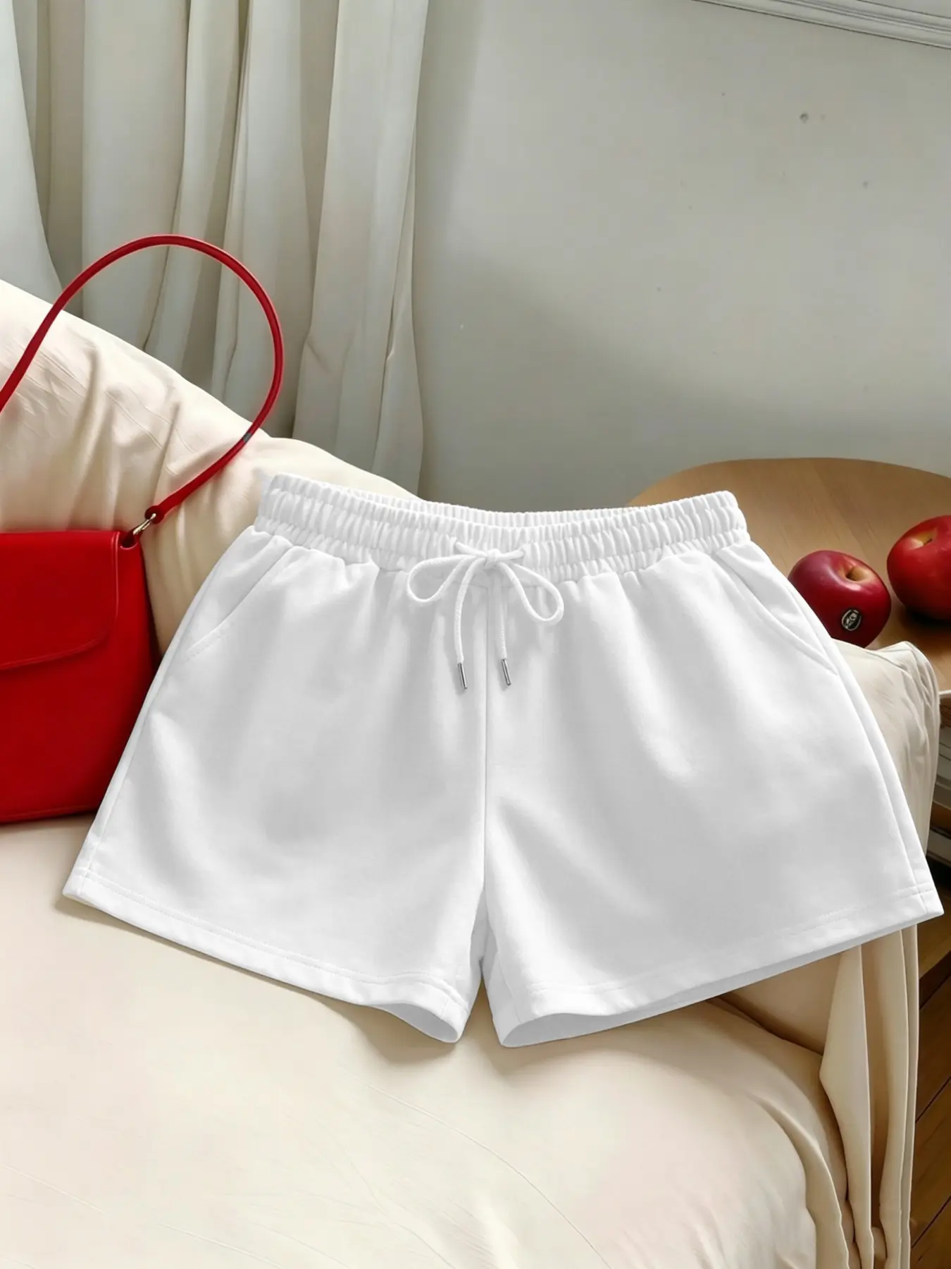 Women's Summer Casual Solid Color Loose Fit Adjustable Drawstring Wide Leg Shorts, Comfortable Breathable Pants for Yoga and Daily Wear, Ladies' Summer Bottoms
