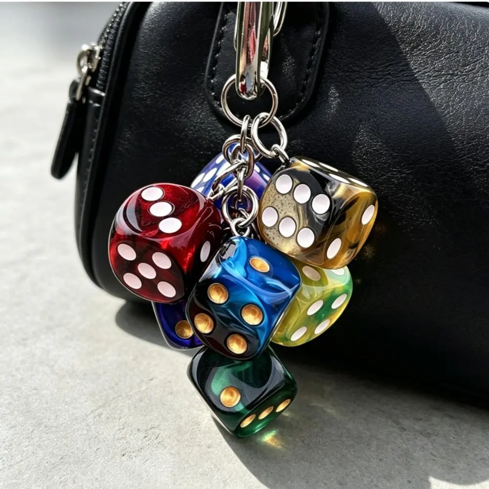 Marble Resin Dice Keychain | Multi Color Swirl Glitter Dice Cluster Lobster Clasp Bag Charm, Collectibles, Unisex, Playful, Birthday, Compact Size, Mini Bag Keychain Charms & Twillies, Portable Keychain Charms & Twillies