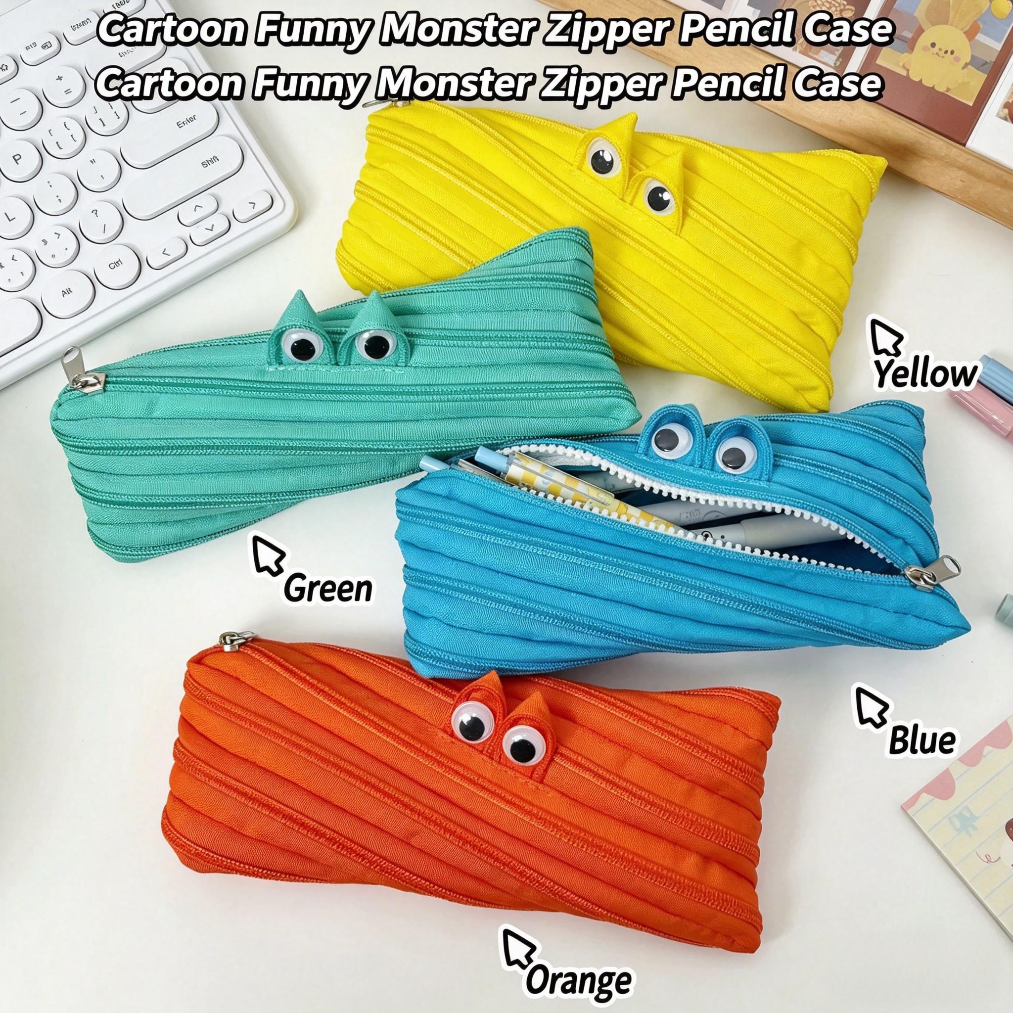 Creative Monster Zipper Pencil Case, Funny All-in-One Pull-Out Pen Bag, Cute Student Stationery Organizer