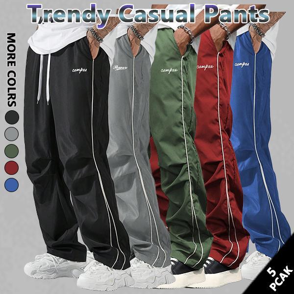 Loose Fit Men's Trousers with Grey Side Stripes and Gold Trim Stripes Comfortable Design Sports and Casual Style Bottoms Sweatpants Fitness Wear Fashionable and Versatile