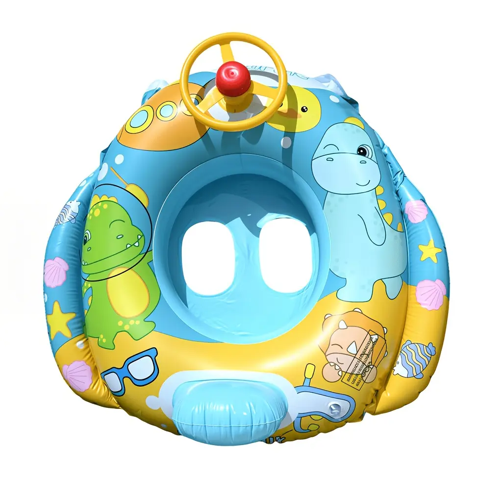 Unisex Dinosaur Inflatable Pool Float for Toddlers Ages 1+, Kids' Swim Accessory with Safety Backrest, Fun Steering Wheel Cover