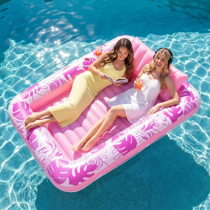 Extra Large Inflatable Sun Lounger Float Ring with Cup Holder, Inflatable Water Lounger, Pool Float with Pillow, 4-In-1 Sun Bath Float Bed, Party Gift, Inflatable Sofa Pool, Large Pool Floats