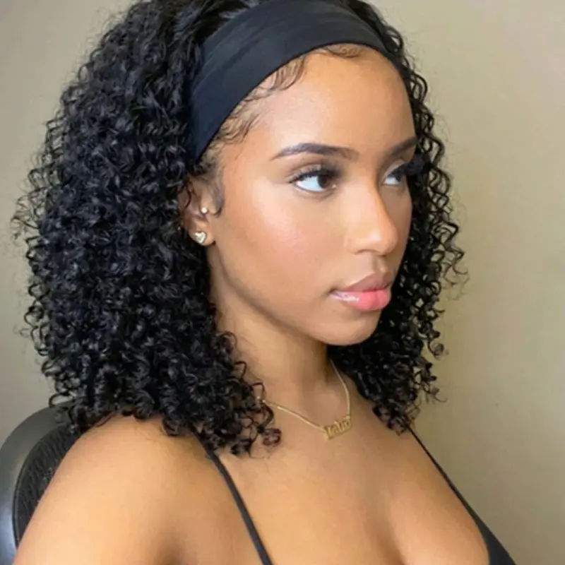 14 Inch Headband Style Wig for Women, Glueless Wear and Go, Heat Resistant Synthetic Hair, Shoulder Length Bob, 1B Natural, Synthetic Wigs