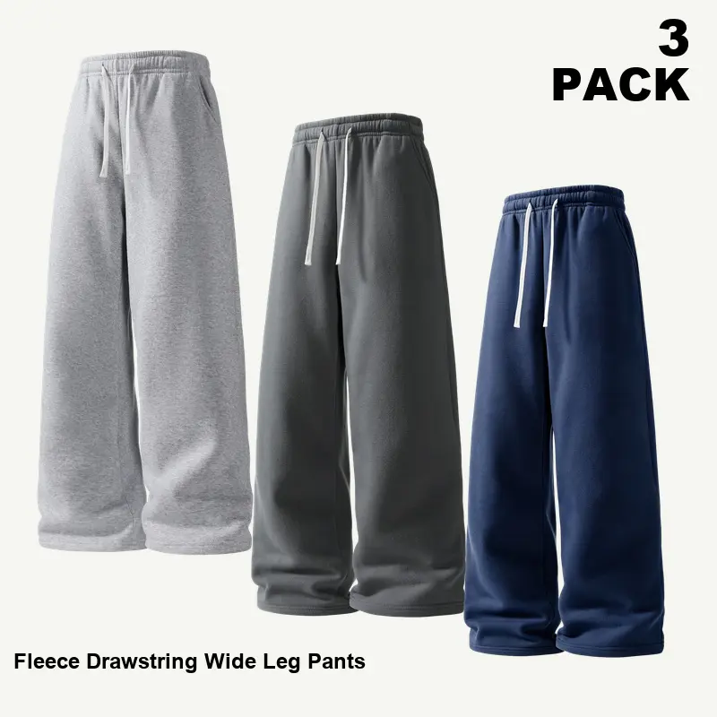 3-Pack Mixed Assorted Colors Men's Wide Leg Sweatpants Set, Loose Fit Full Length Casual Lounge Pants with Elastic Drawstring Waist and Side Pockets, Sizes XXS-XXXXL, Everyday Layering, Assortment 12