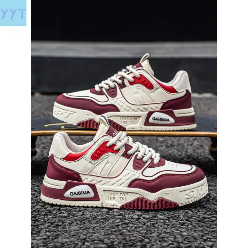 YYT1 Stylish Men's Walking Shoes - Fashion Casual Shoes, Shoes, Thick-Sole Burgundy Canvas Sneakers, Niche Casual Athletic Skate Shoes, All-Season New Arrivals, Non-& Breathable, Ideal Everyday Wear, Trending Shoes, Casual Skateboarding Shoes