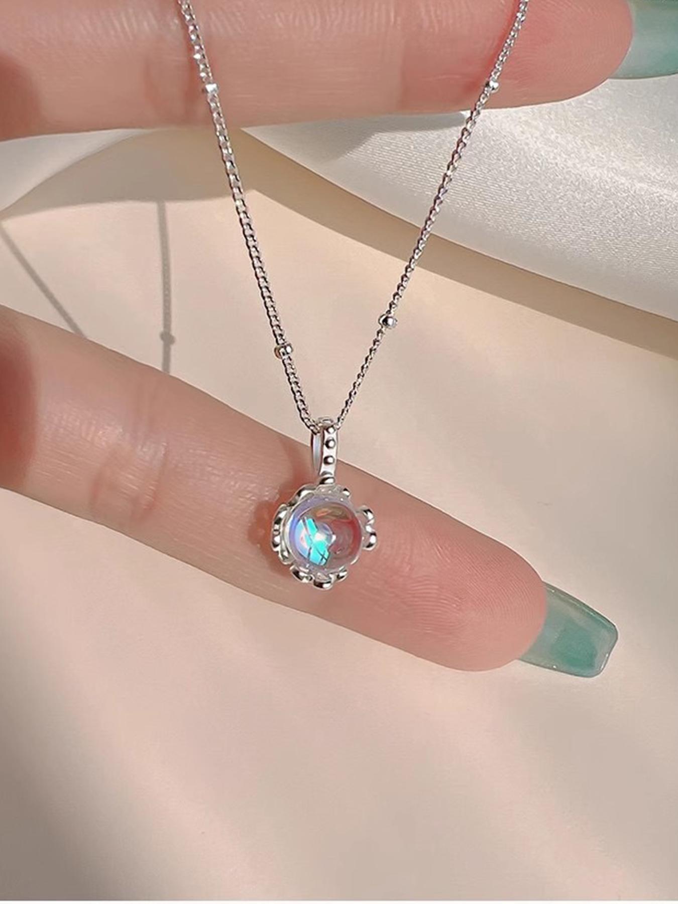 S925 Sterling Silver Moonstone Decor Exquisite Trendy Pendant for Women, Elegant All-match Jewelry for Girls Gift, Female Classic Fashion Accessories for Daily Wear