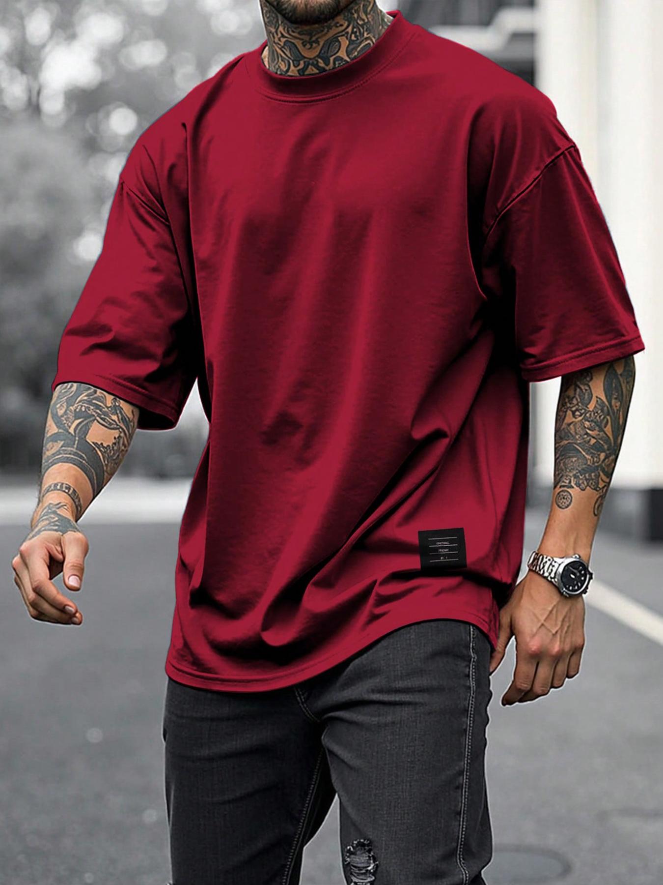Men's Solid Short Sleeve Tee, Loose Casual Comfy Round Neck T-shirt for Summer, Fashion Men's Top for Daily Wear, Tropical