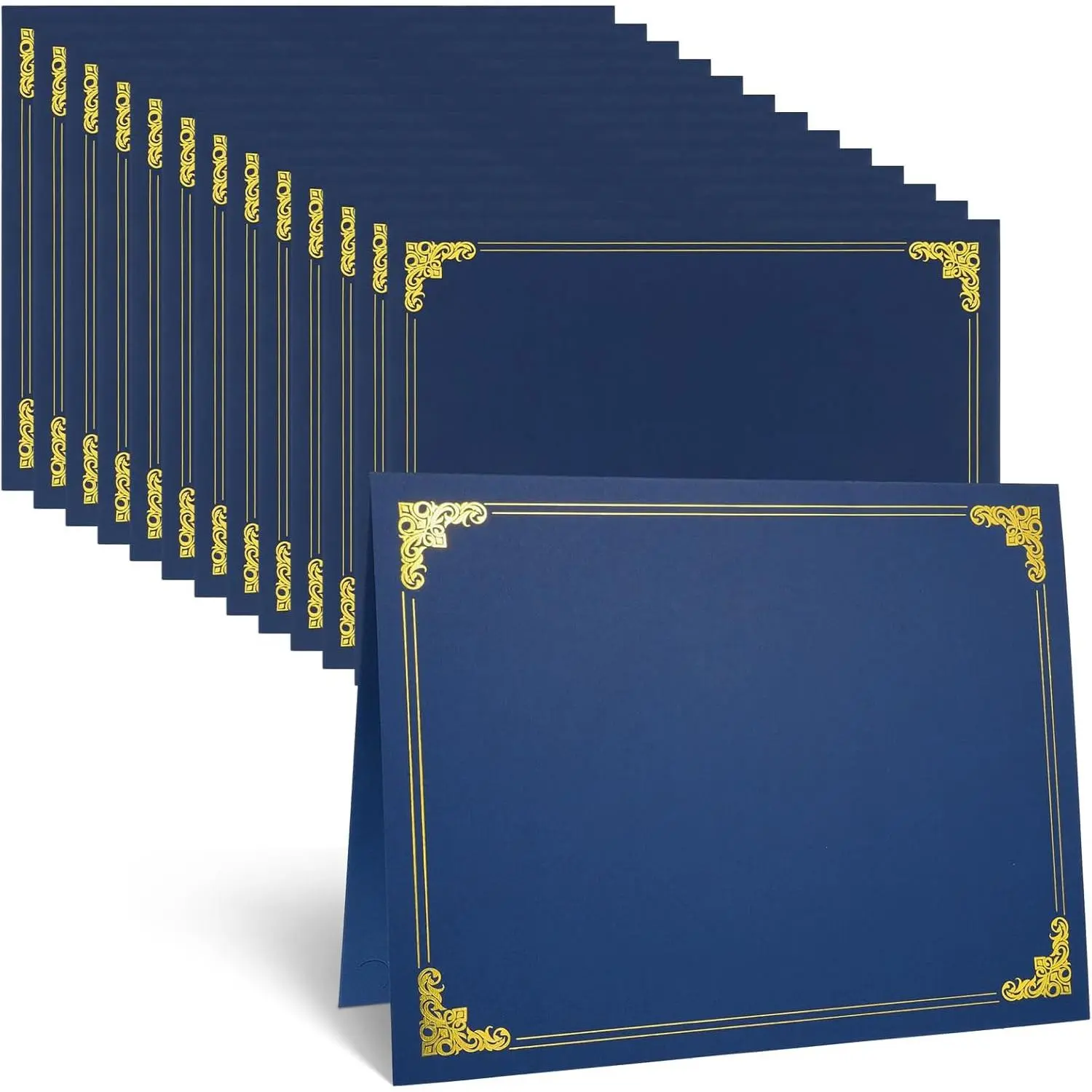 Certificate Holders, 12 Pack Navy Blue Diploma Holders with Gold Foil Border, Certificate Covers for 8.5 x 11 Inch Certificate Paper Graduation Award Documents