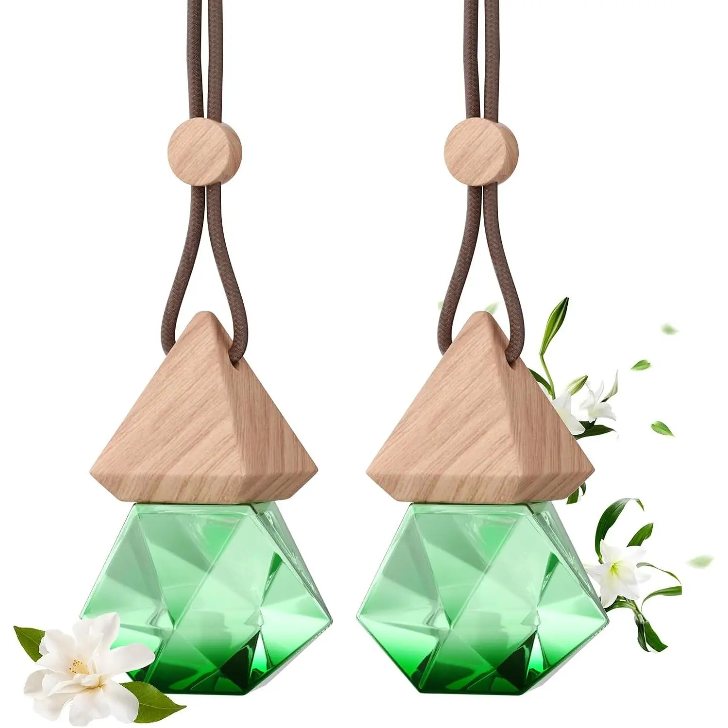 Car Air Freshener Hanging, 2 Pcs Gardenia Scent Drift Car Air Freshener, Wooden Fragrance Expanding Bottle Cap, 10ml Per Bottle, Used for Car Decoration and Fresh Air (Gardenia)
