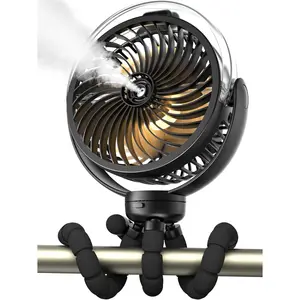 Misting Stroller Fan, 6000mAh Battery Operated Portable Fan with Light & 360 °   Pivoting, Personal Fans with Flexible Tripod for Baby, Office, Travel,Treadmill,Outdoors