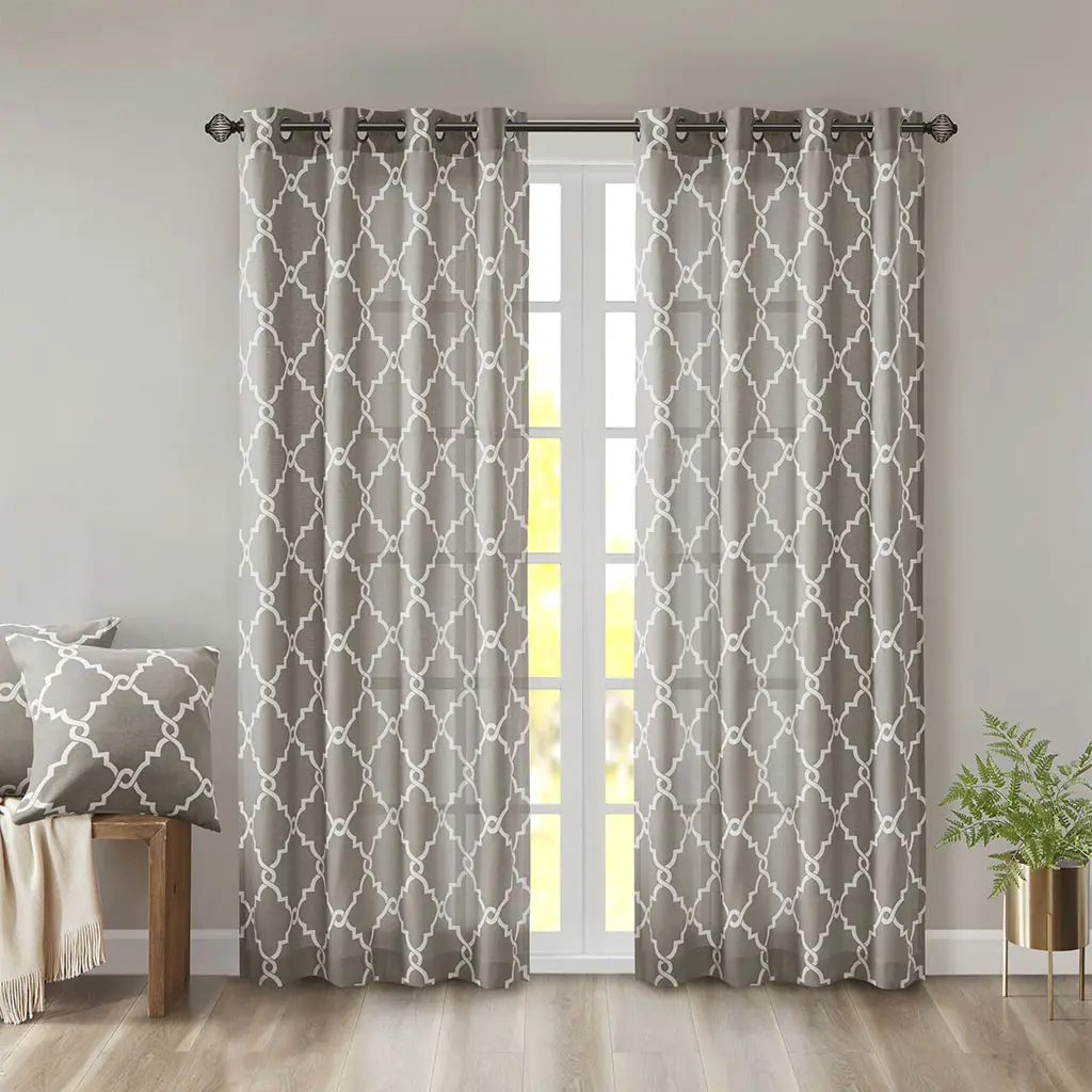 Nokaa Fretwork Print Grommet Top Window Curtain Panel, Single Panel, Decorative Light Filtering Drape for Living Room, Bedroom, Home Decor, 50" Wide, Grey+White, Polyester