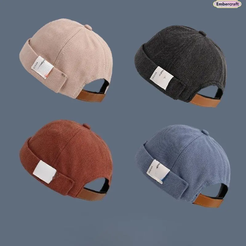 Vintage Docker Cap, Unisex Brimless Beanie Hat with Soft Rolled Cuff, Casual Retro Skullcap for Daily Wear and Skateboarding, Clothing Basic Black
