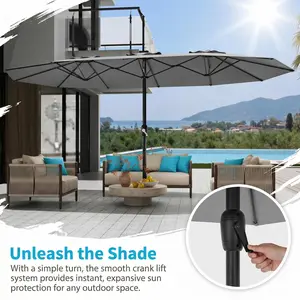 YJ-Garvee 15FT Rectangular Waterproof Anti-fade Outdoor Umbrella Patio Umbrella with Base Included Large Market Umbrellas with Crank Handle UV Protection Table Umbrellas for Outdoor, Backyard, Deck, Poolside, Grey