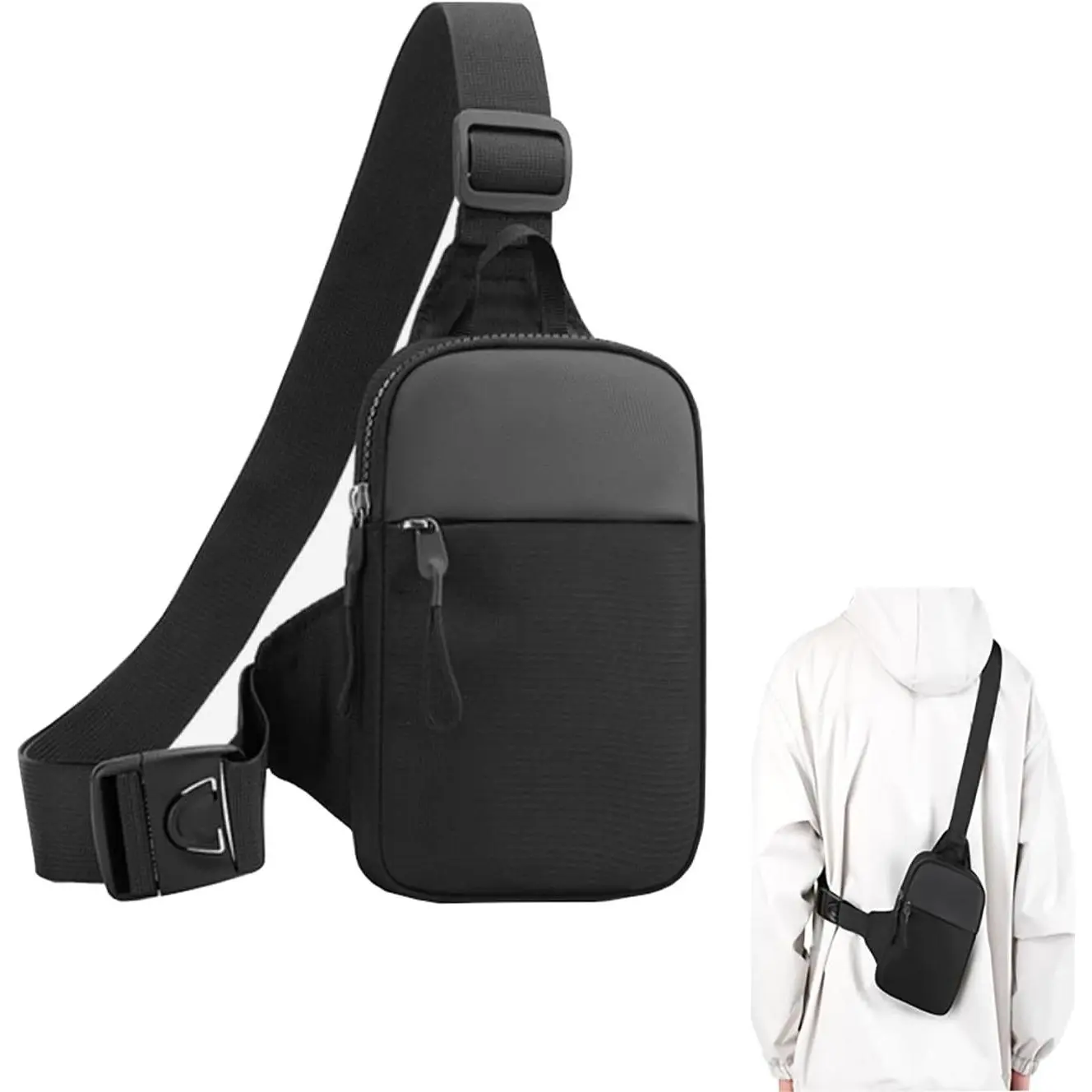 Small Sling Crossbody Sling Bag, Chest Bag Backpack  Pocket Water Resistant Fanny Pack Running Phone Holder for Men Women Workout Travelling, Black