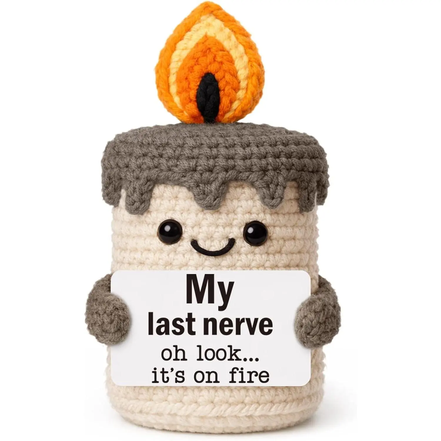 Funny Handmade Crochet Candle - My Last Nerve Gag Gift for Women Men, Birthday Christmas Stocking Stuffer, White Elephant Gifts for Adults Coworker Best Friend SisterGift