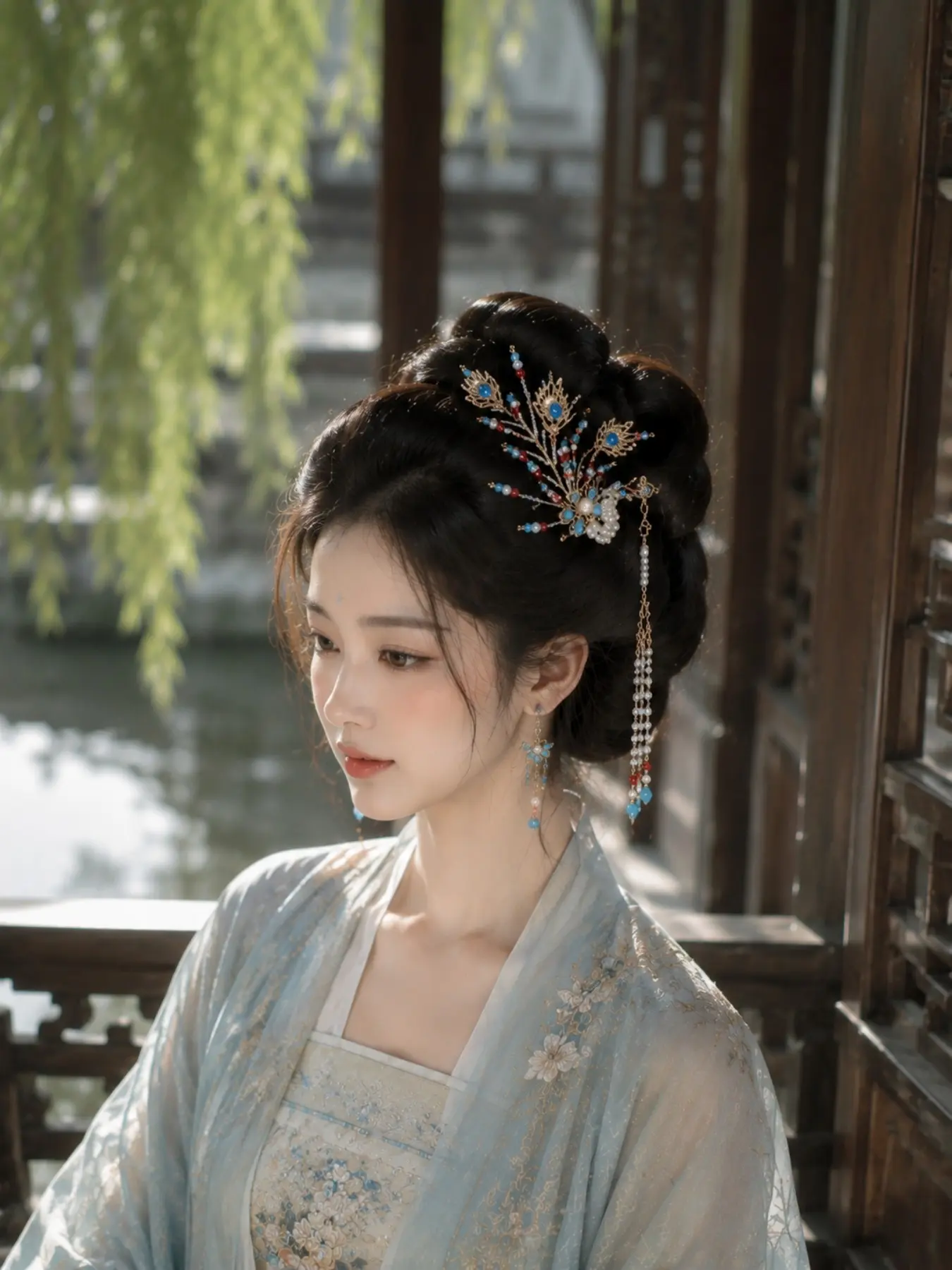 Handmade Phoenix Hair Crown for Bride, Hanfu Hair Accessory, Ancient Style Headpiece, Wedding Feng Guan, Traditional Chinese Bridal Jewelry