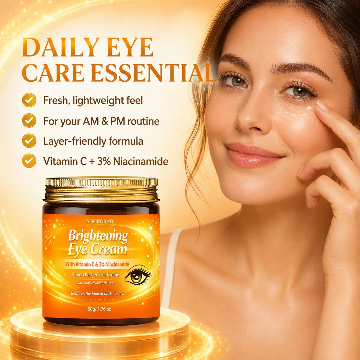 Brightening Eye Cream, Vitamin C, 3% Niacinamide, Supercharged Gel-Creme, multi-nourish, reduces the look of dark circles, eye area, 50g/1.76 oz