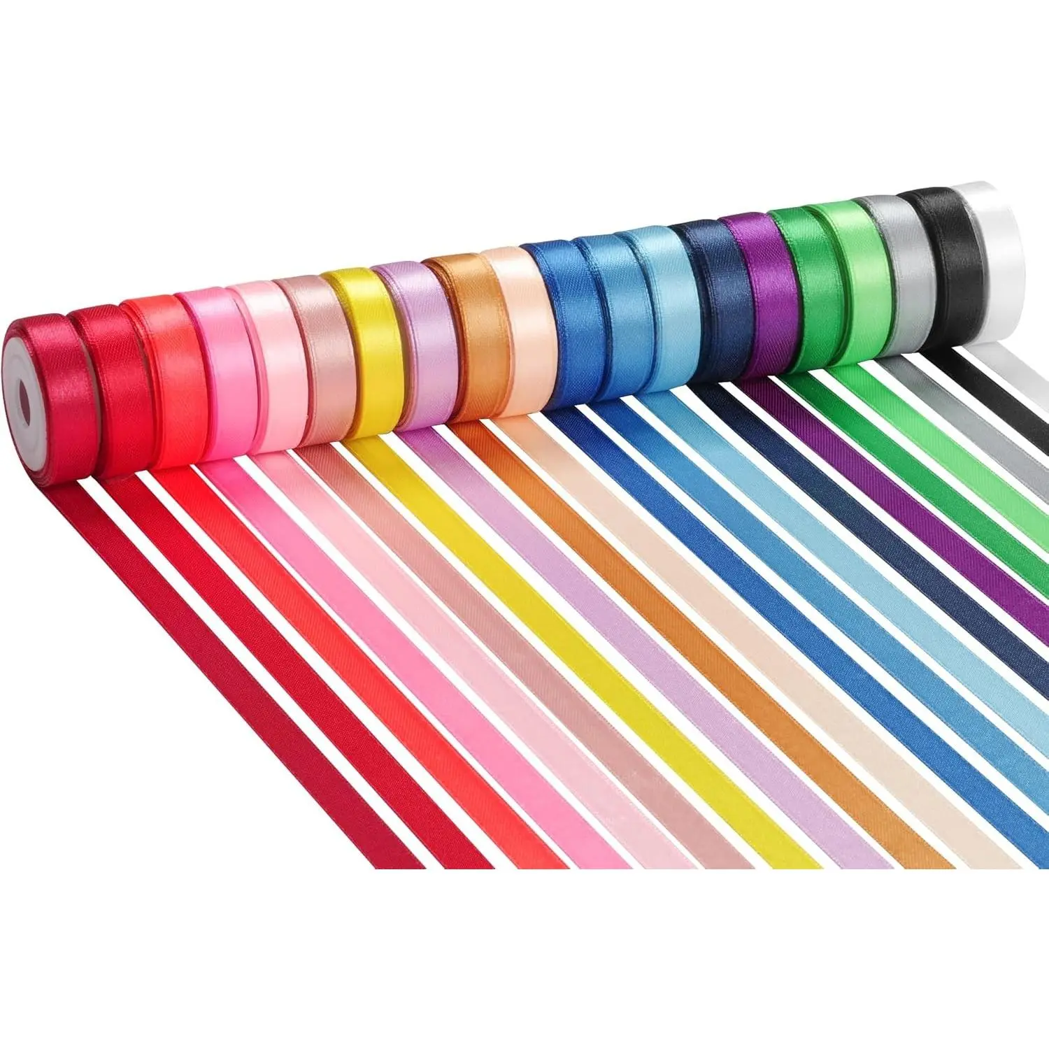 Rainbow Satin Ribbon Set – 20 Colors, 3/8" x 5 Yards Each, 100 Yards Total, Double Faced Colorful Satin Ribbons for Gift Wrapping, Hair Bows, DIY Crafts,Christmas