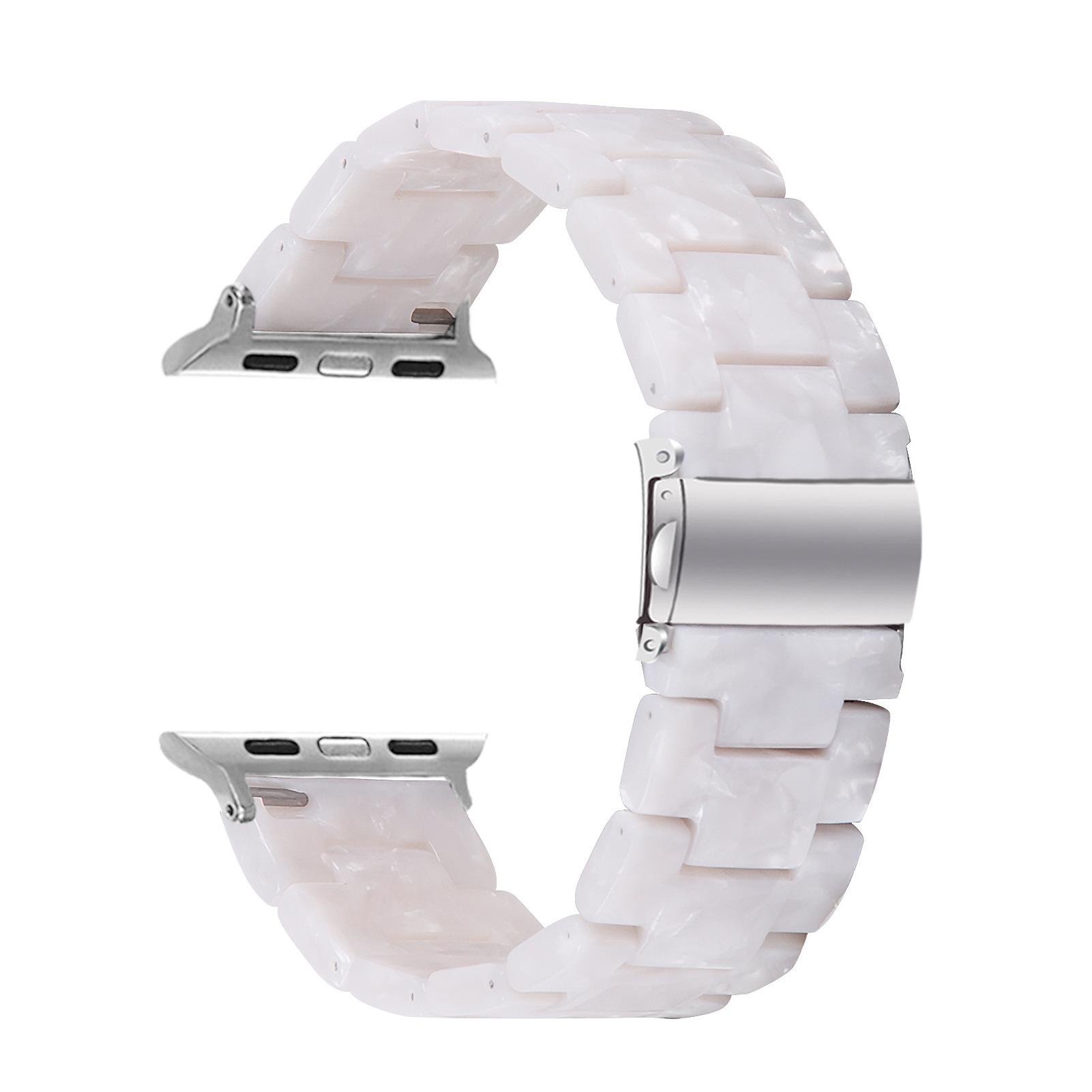 Suitable for s10 transparent watch strap iwatch natural resin three-bead metal double-button watch chain