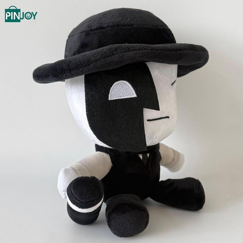 Black and White Masked Character Stuffed Doll, Video Game Inspired Collectible Desk Decor for Fans, Boys & Girls