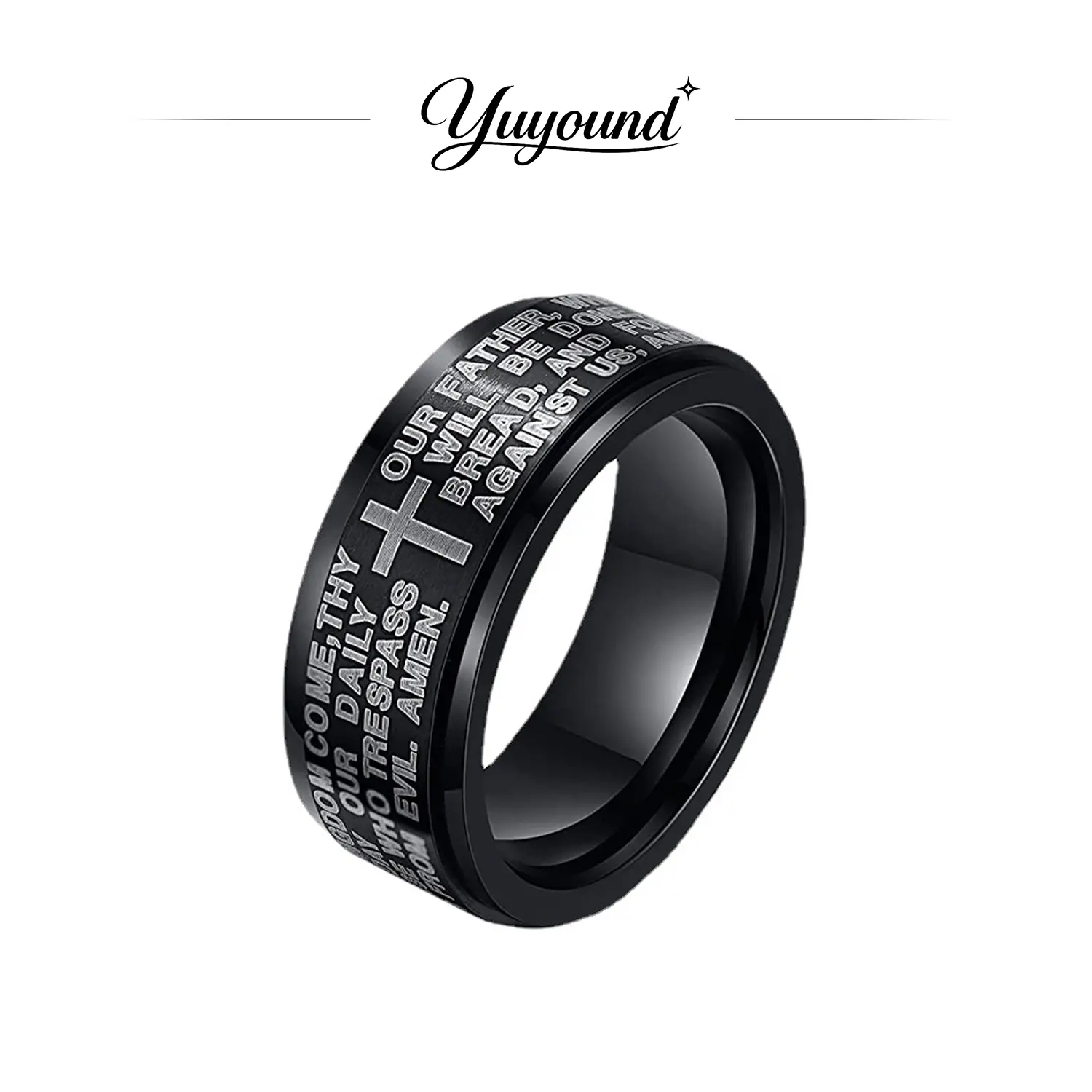 Spinner Ring for Men Women, Rotatable Christian Cross Engraved Band Ring, Black Faith Fidget Ring with Inspirational Text Design, Vintage Gothic Religious Jewelry, Stress Relief Style Accessory, Unique Gift for Birthday Christmas Halloween Thanksgiving